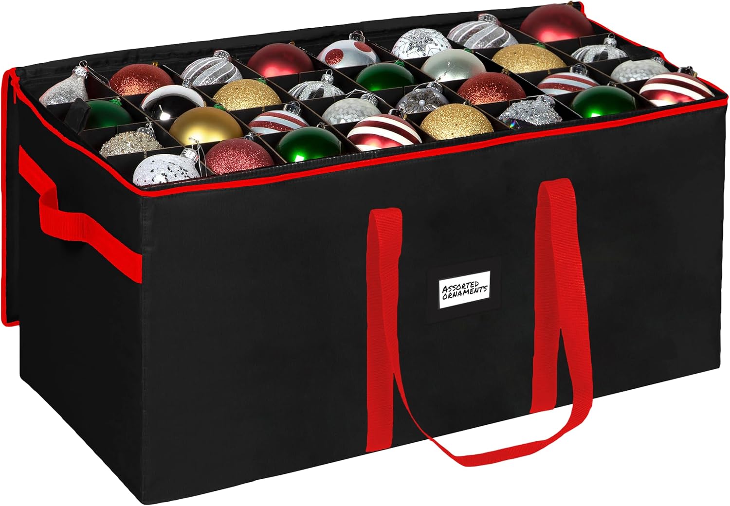 Christmas Ornament Storage Container,Box Stores Up to 128-3 inch ornaments, Adjustable Dividers, Large Organizer Bin to Protect and Store Holiday Décor - Black